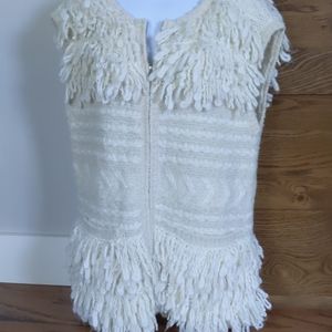 BCBG Max Azaria Zip Front Fringe Vest